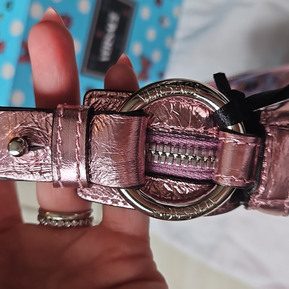 NWT $1850 Versace x Dua Lipa Pink Metallic Leather Bag Silver Medusa - Picture 7 of 14